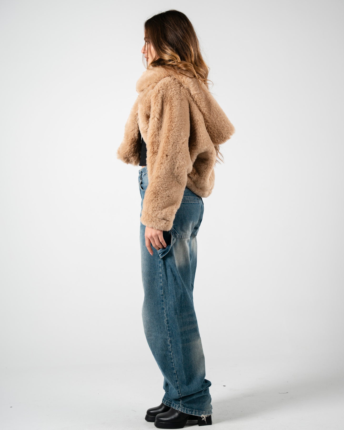 Light beige fur jacket with scarf