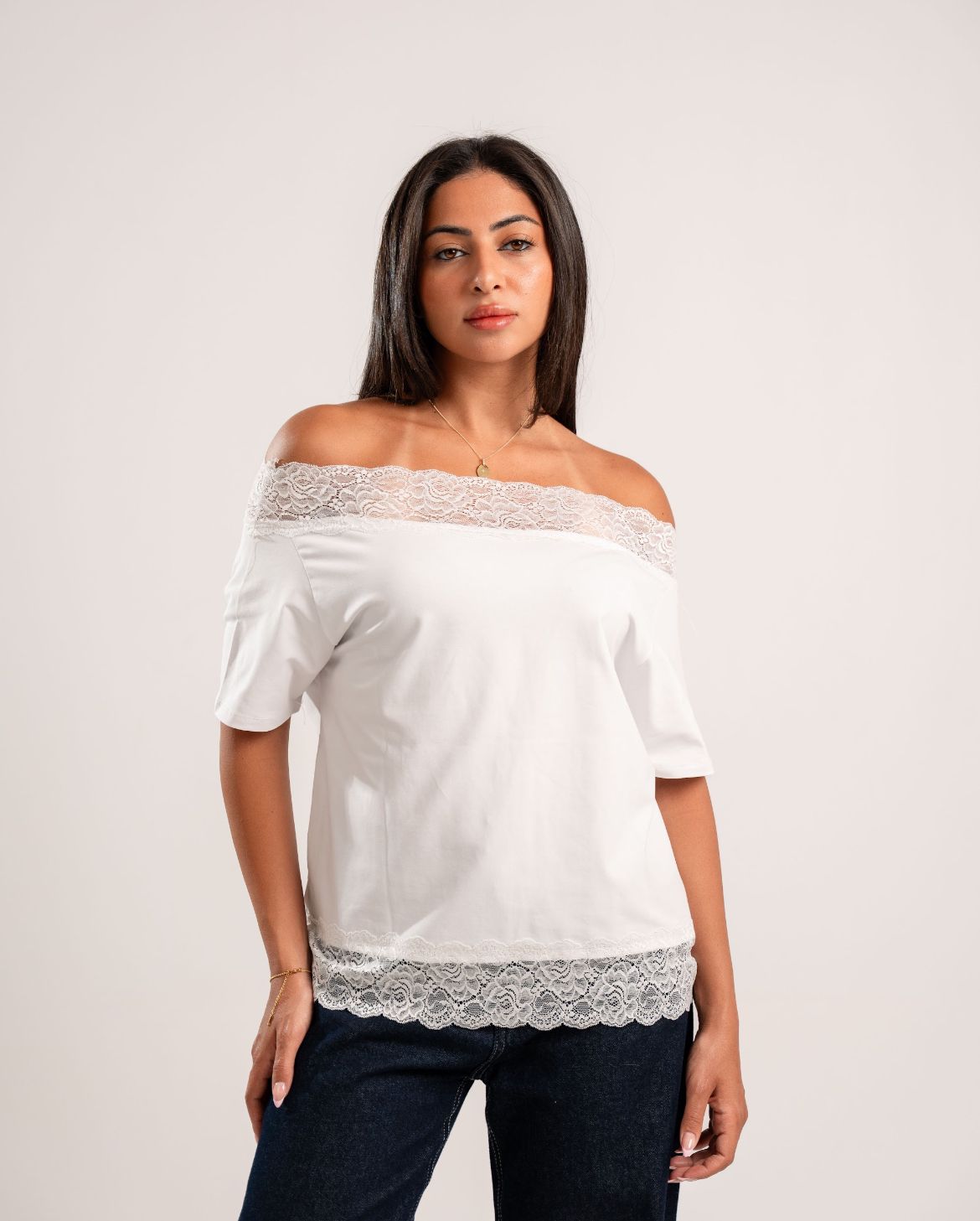 White Lace Off-Shoulder Tee