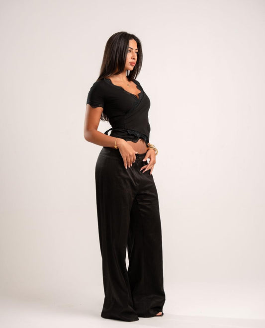 Black Lace Wrap Around Top
