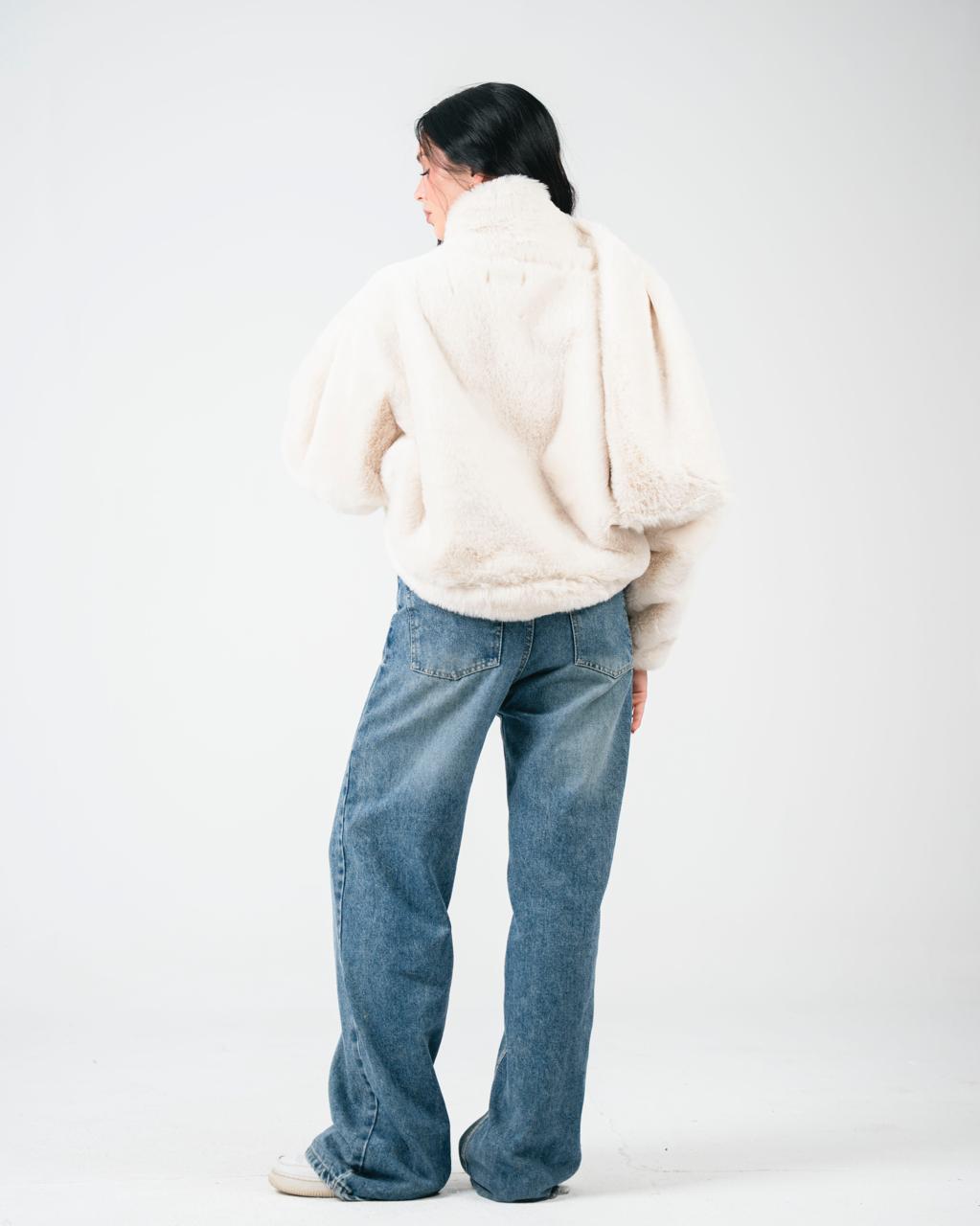 Off-white fur jacket with scarf