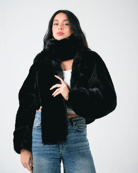 Black fur jacket with scarf