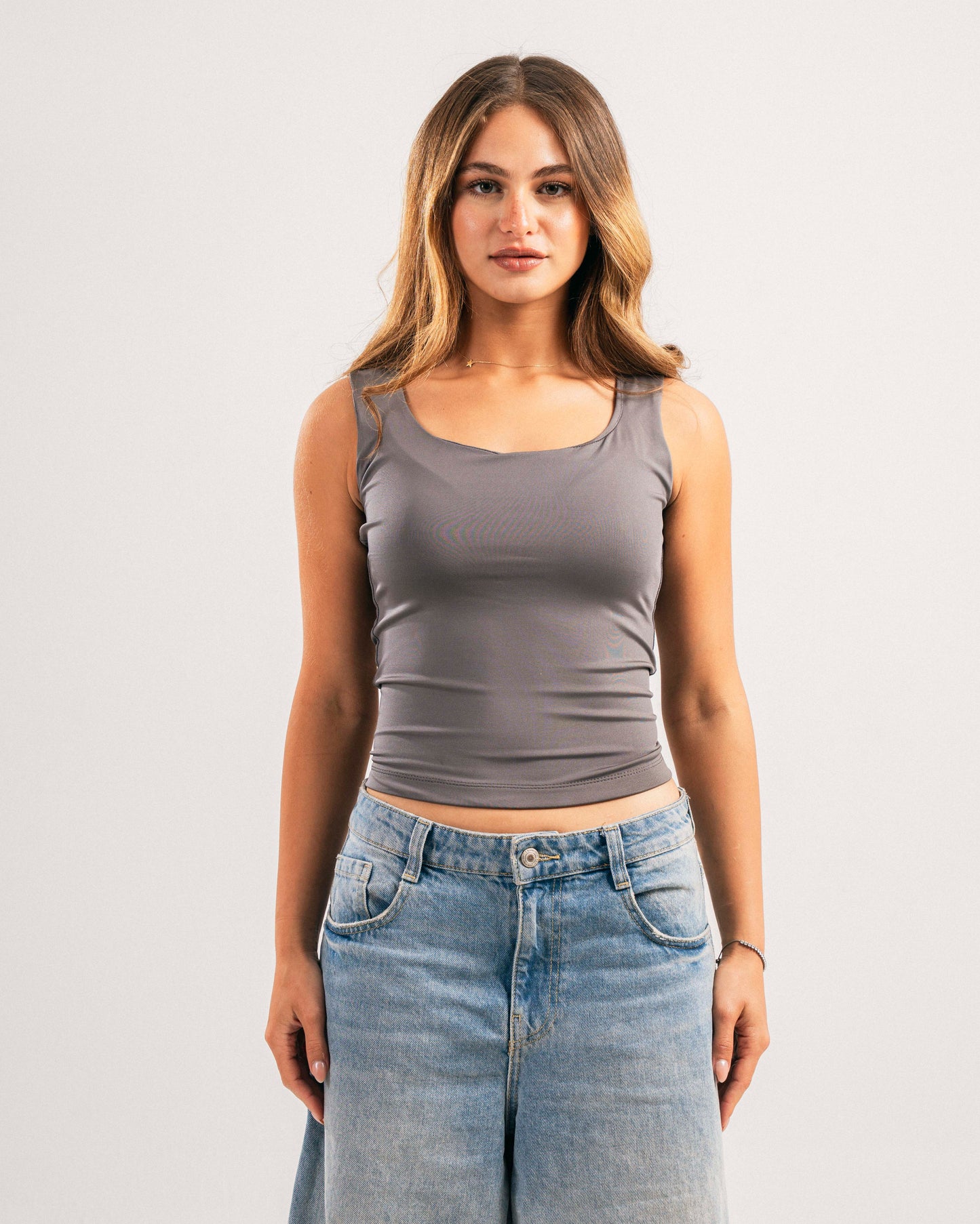 Dark grey cut basic top