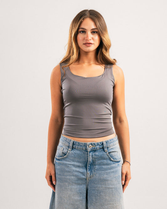 Dark grey cut basic top