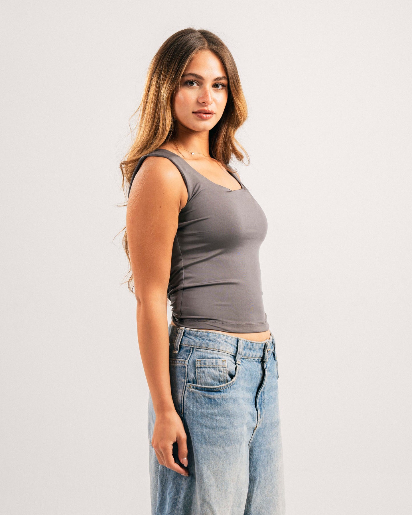 Dark grey cut basic top