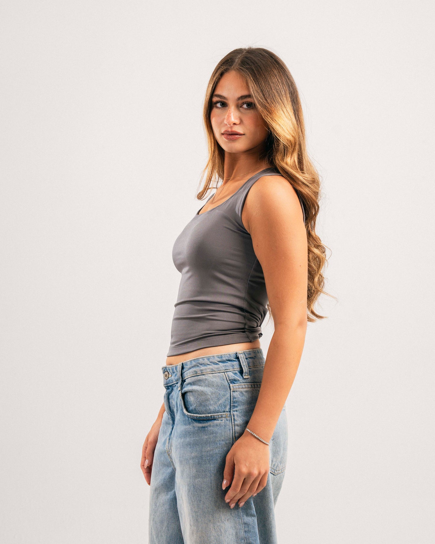 Dark grey cut basic top