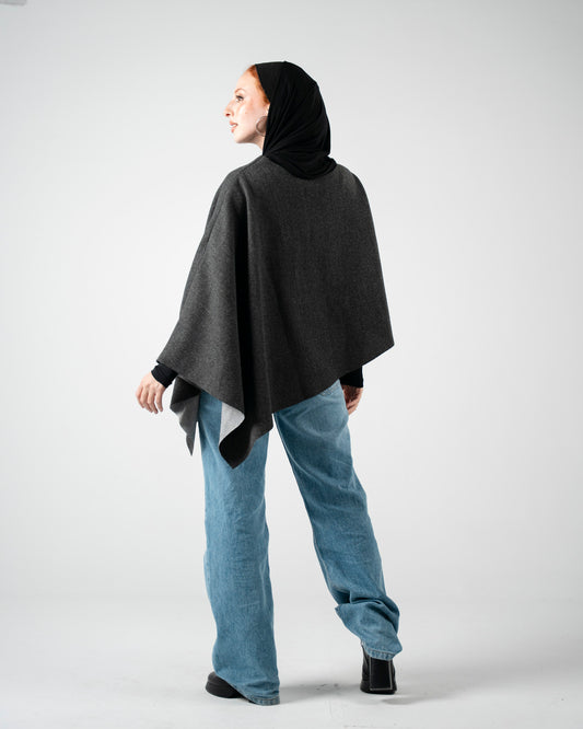 Dark Grey Asymmetrical Poncho