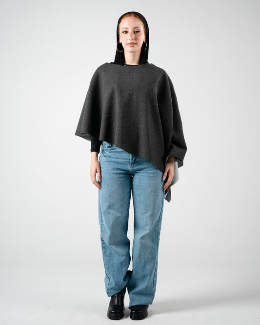 Dark Grey Asymmetrical Poncho