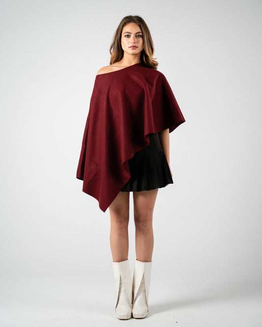 Burgundy Asymmetrical Poncho