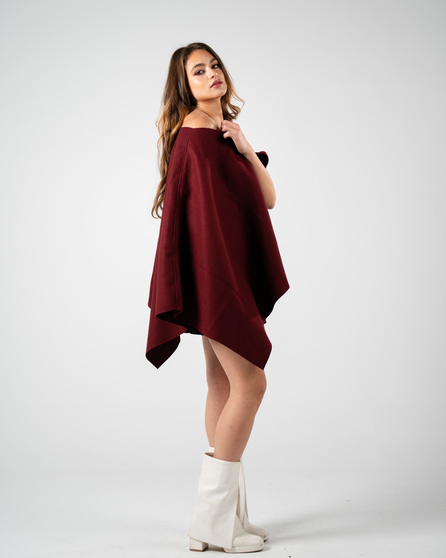 Burgundy Asymmetrical Poncho
