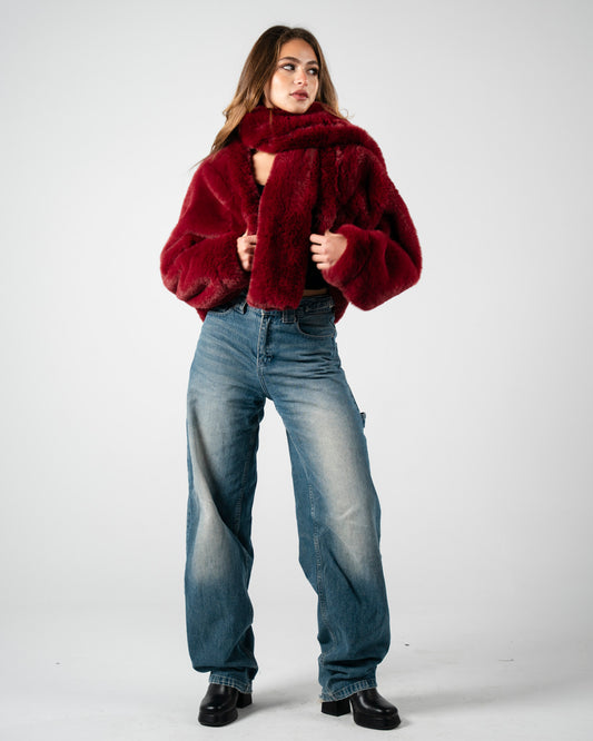 Burgundy Fur Scarf