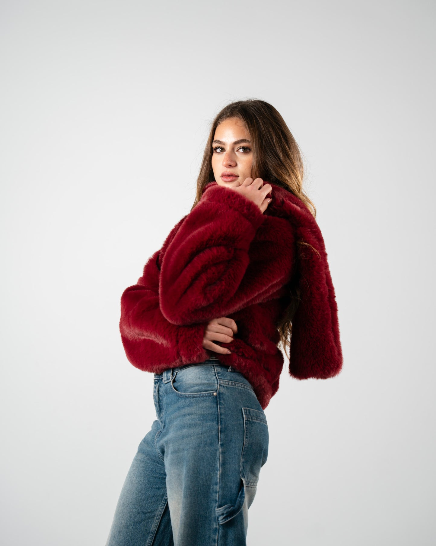 Burgundy Fur Scarf