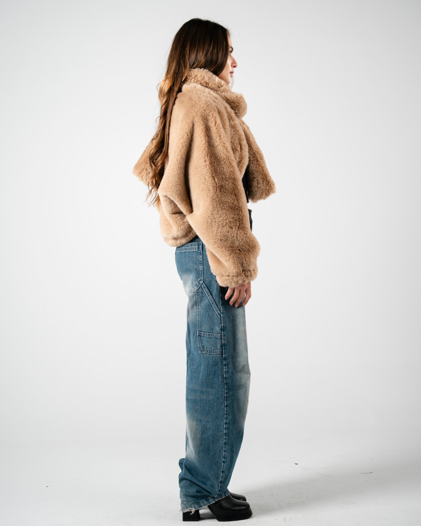 Light beige fur jacket with scarf