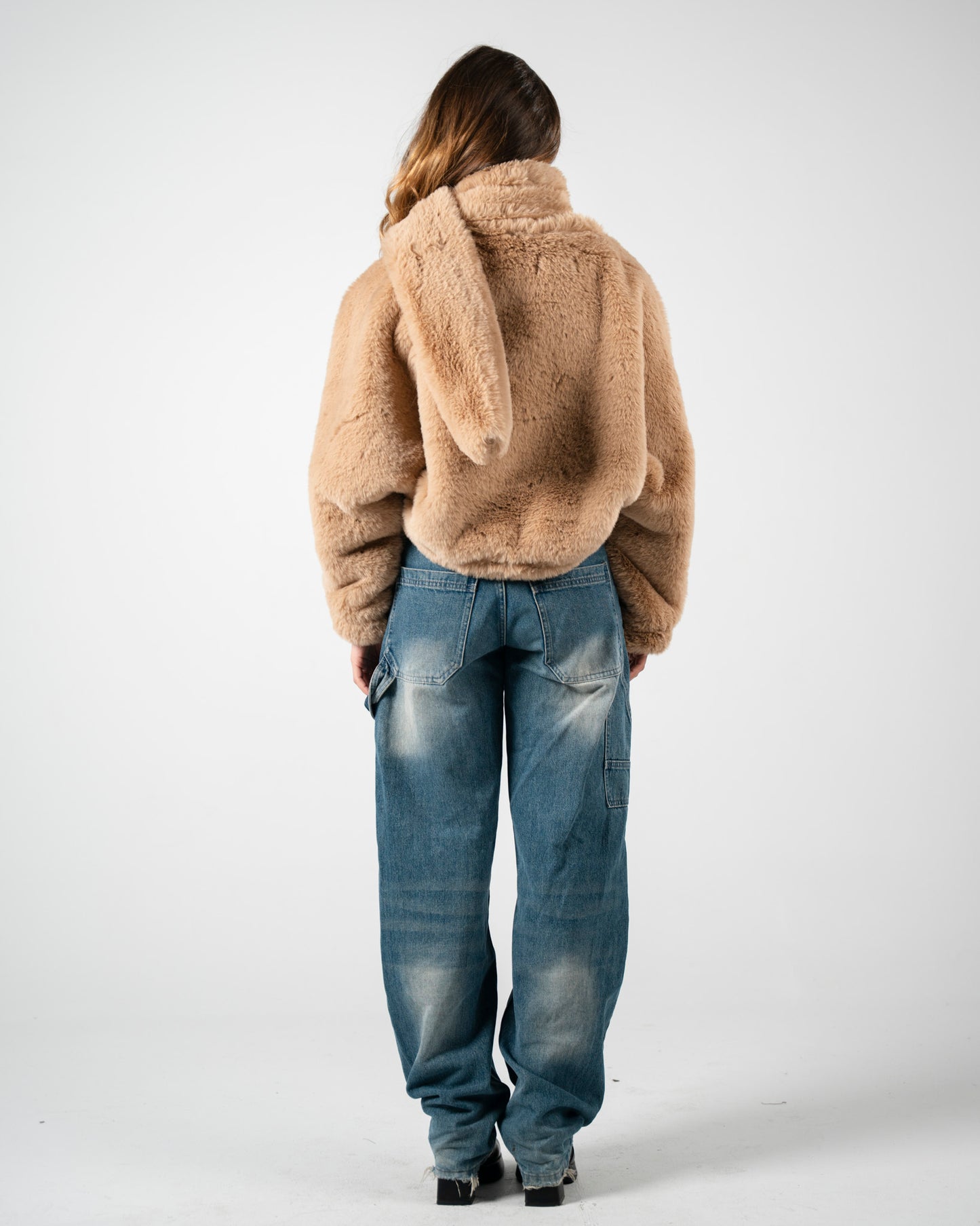 Light beige fur jacket with scarf