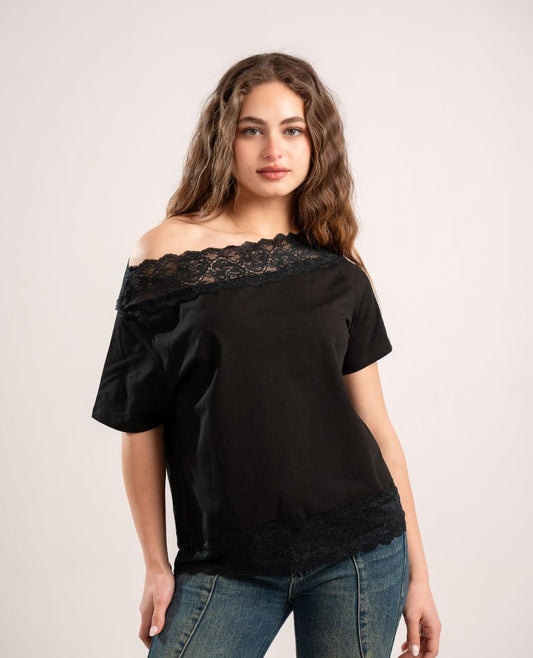 Black Lace Off-Shoulder Tee