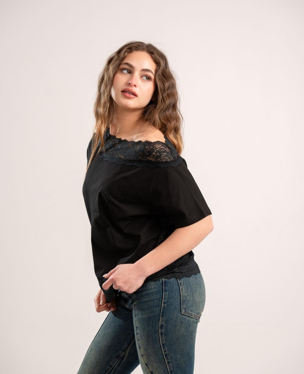 Black Lace Off-Shoulder Tee