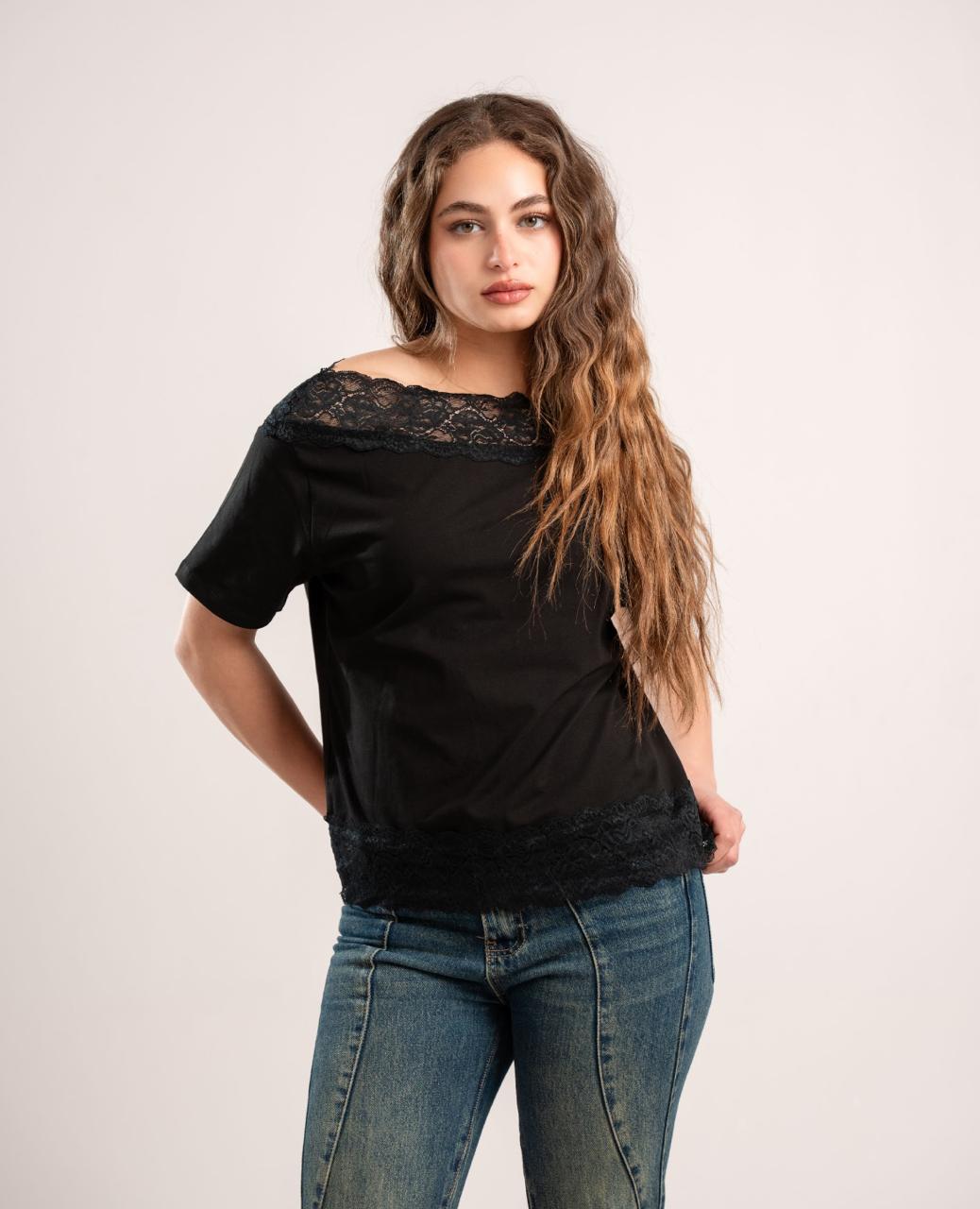 Black Lace Off-Shoulder Tee