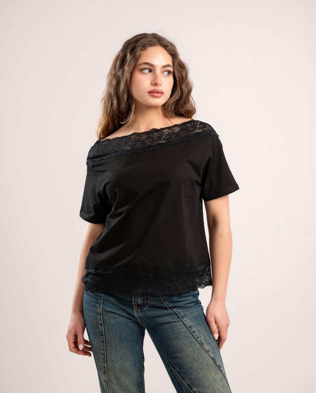Black Lace Off-Shoulder Tee