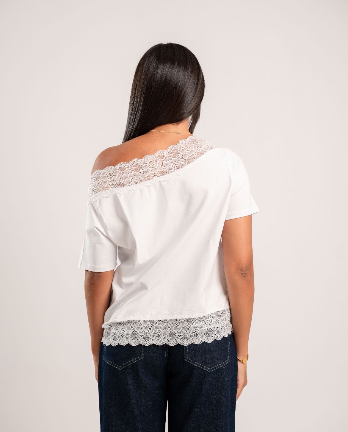 White Lace Off-Shoulder Tee