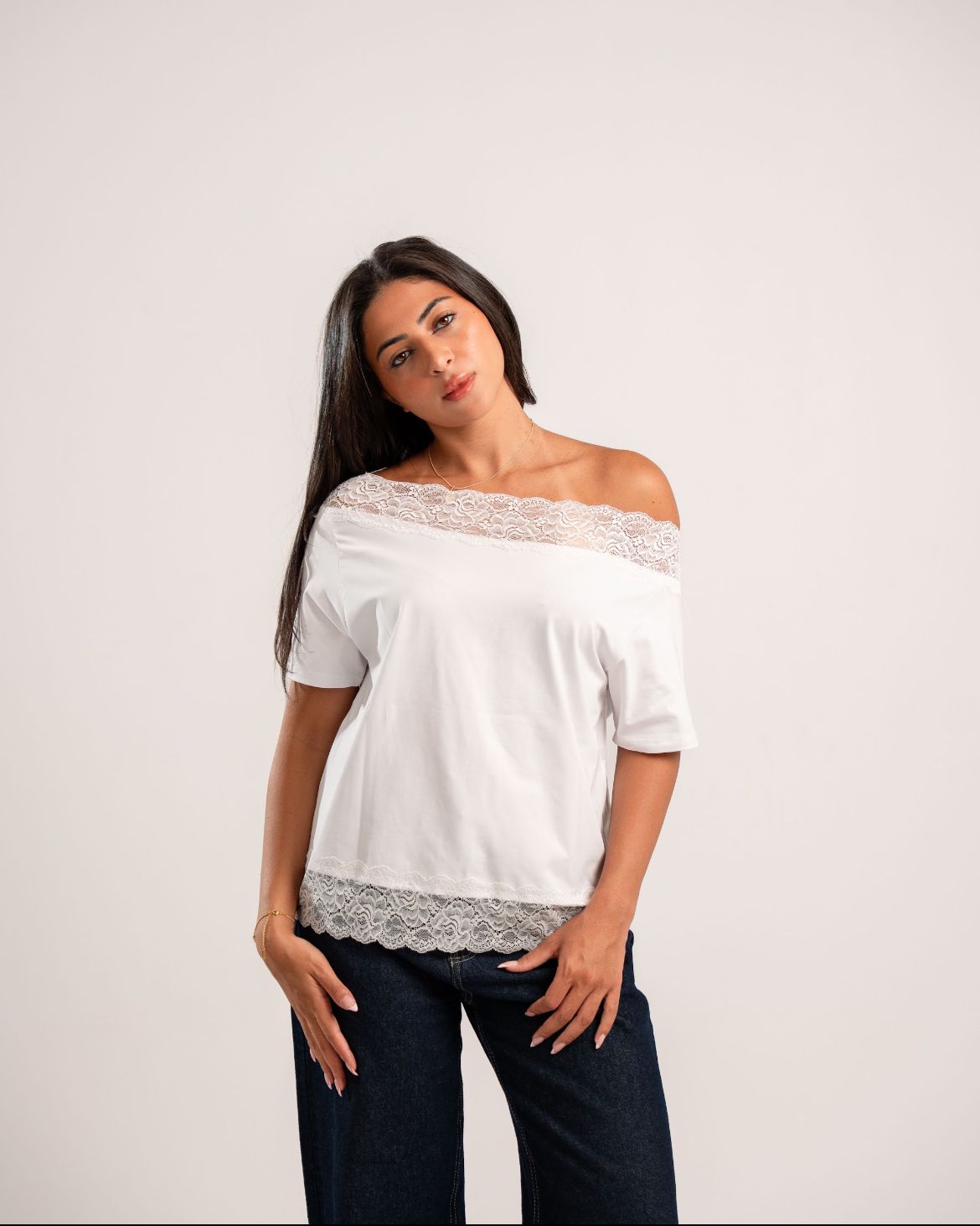 White Lace Off-Shoulder Tee