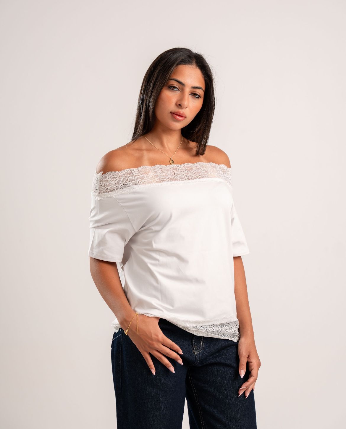 White Lace Off-Shoulder Tee