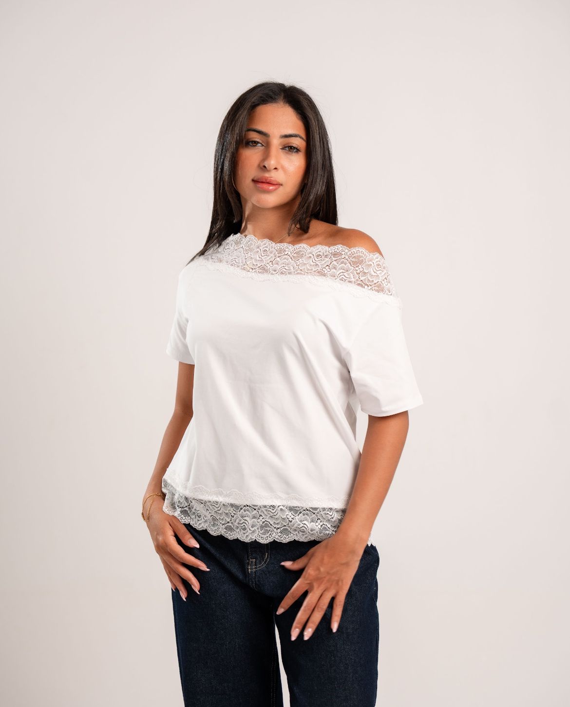 White Lace Off-Shoulder Tee
