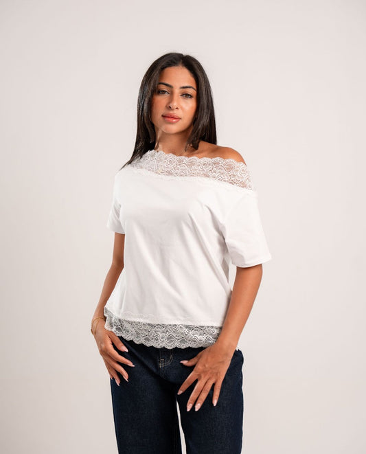 White Lace Off-Shoulder Tee