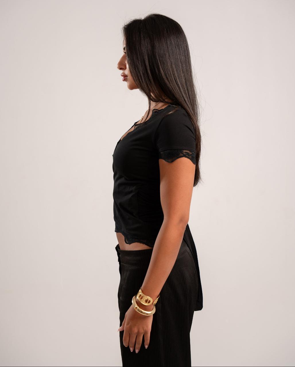 Black Lace Wrap Around Top