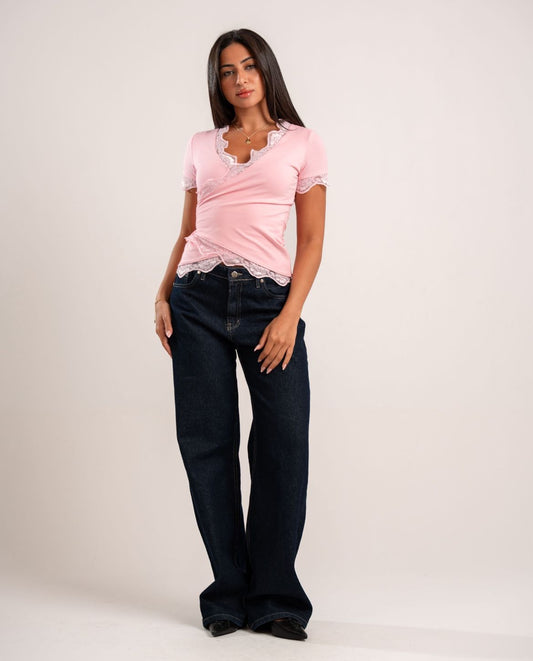 Pink Lace Wrap Around Top