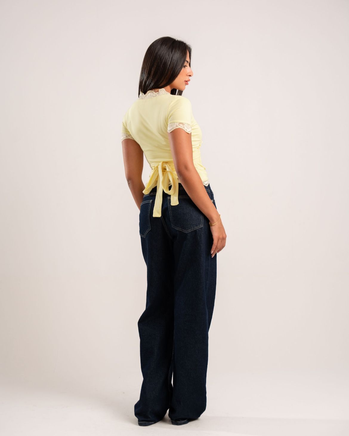 Butter Yellow Lace Wrap Around Top