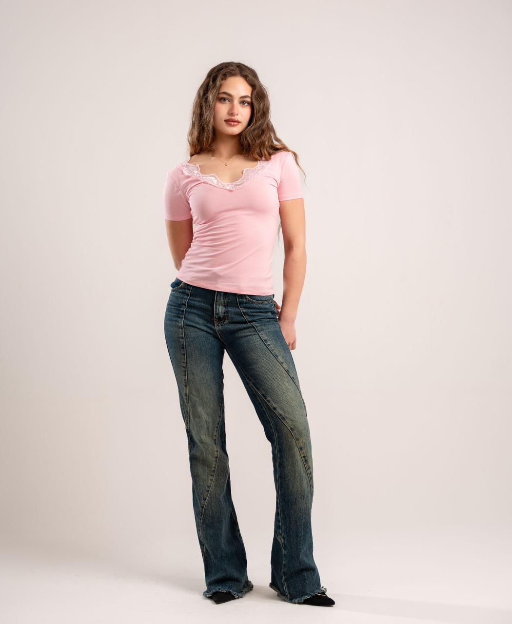 Pink Lace V-Neck Top