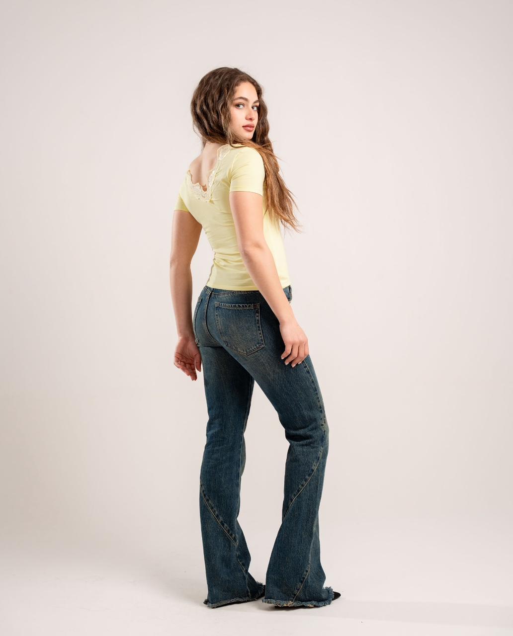 Butter Yellow Lace V-Neck Top