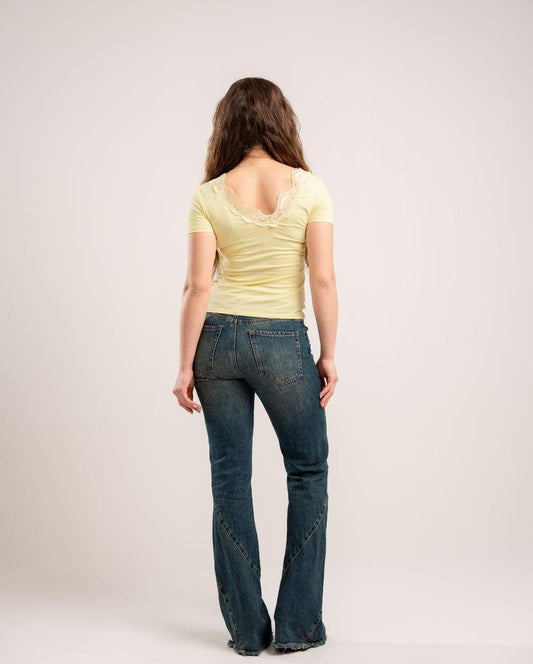 Butter Yellow Lace V-Neck Top