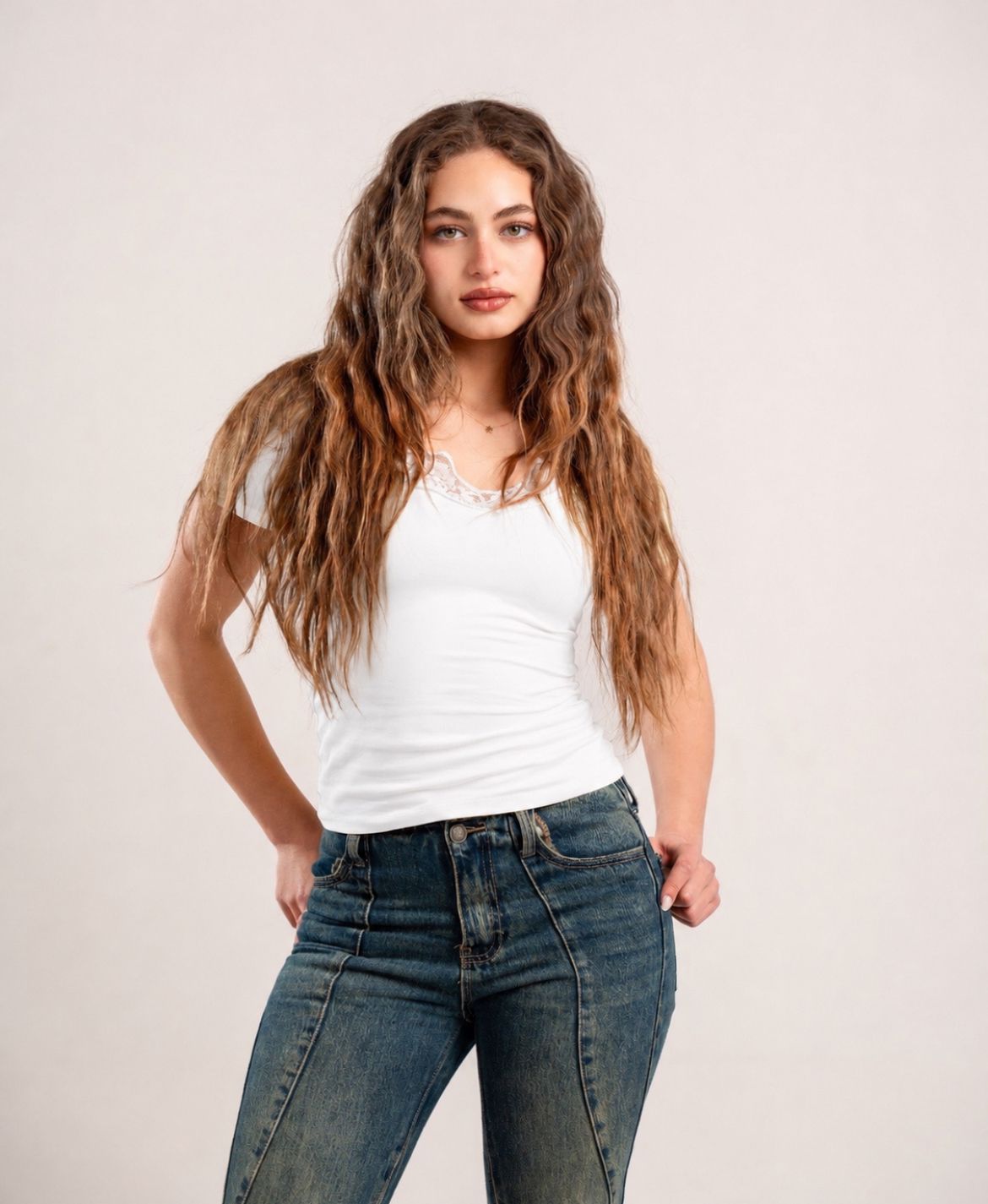 White Lace V-Neck Top