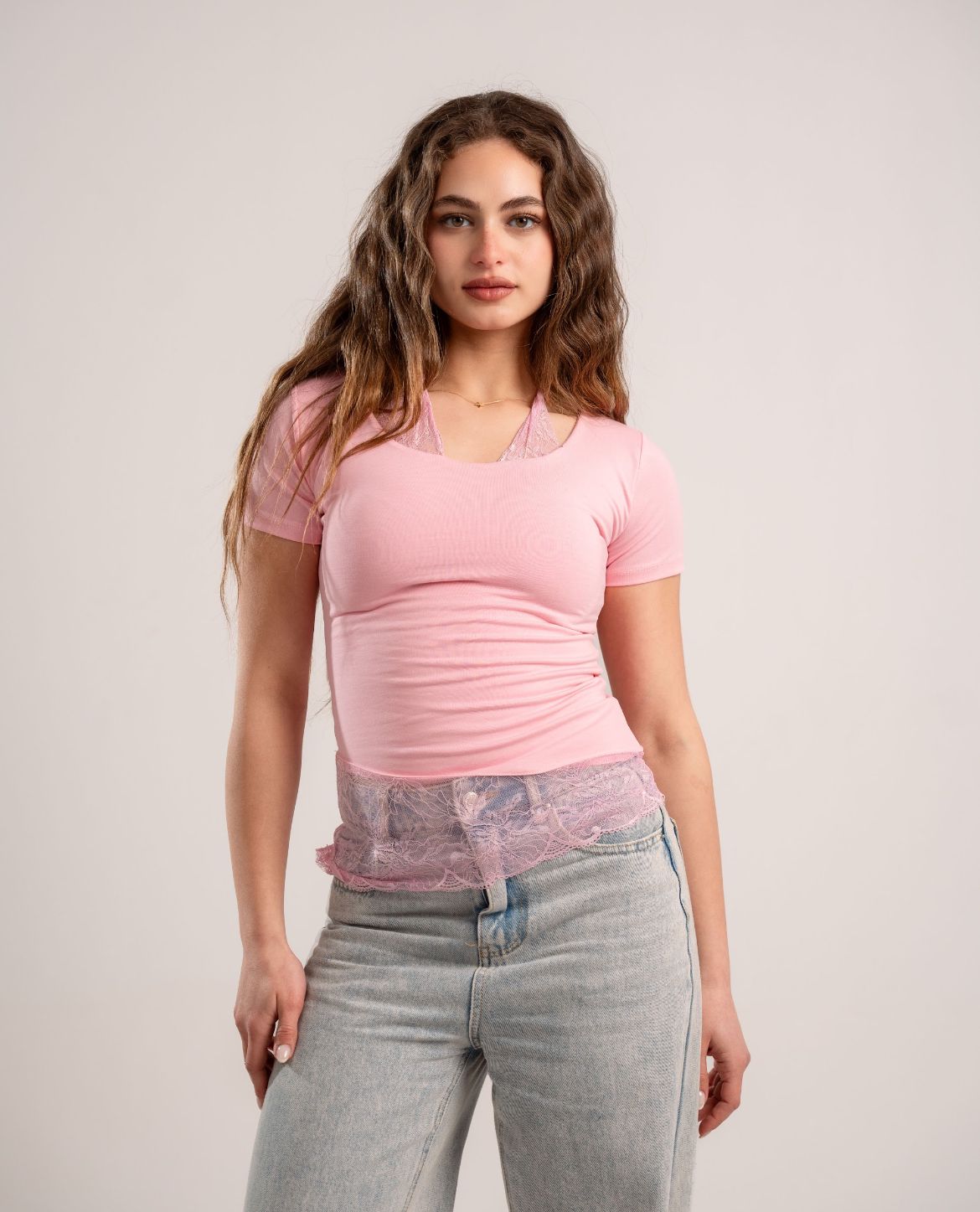 Pink Lace Inner Halter Top