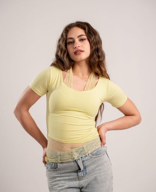 Butter Yellow Lace Inner Halter Top